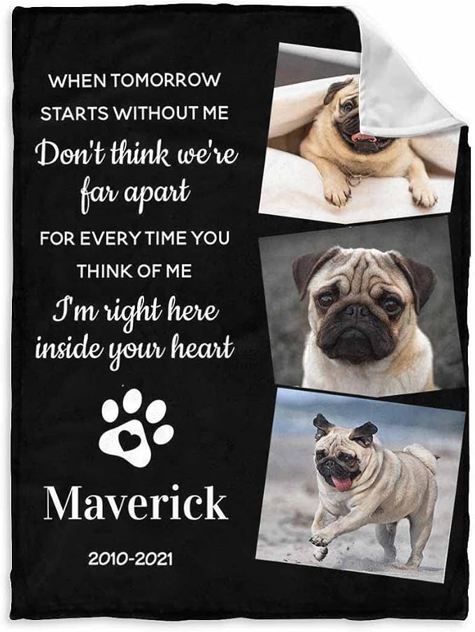 InterestPrint Personalized Memorial Blanket When Tomorrow Starts Without Me Customized Loss of Pet Dog Photo Fleece Throw Blankets Warm Bereavement Gift for Dog Mom 60X80 Inch