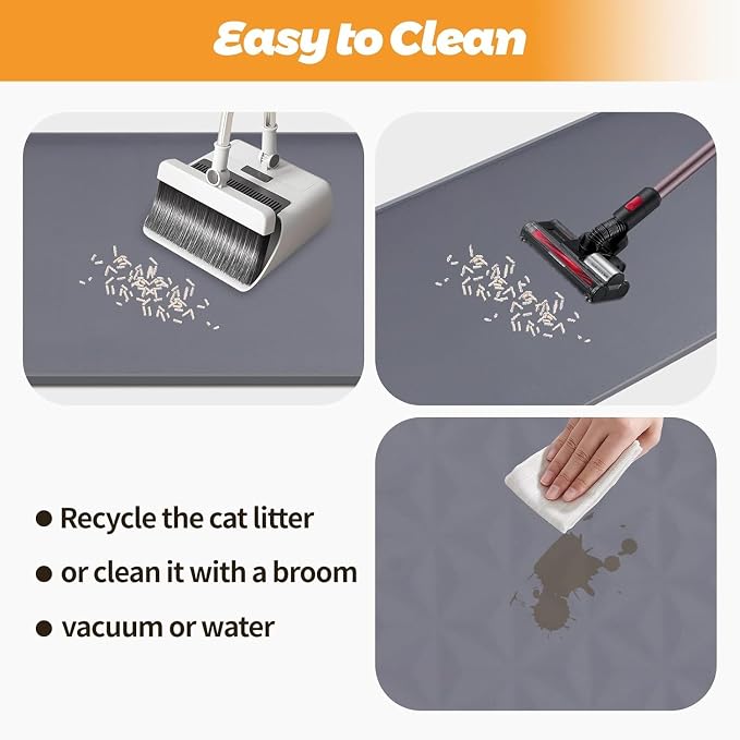 Cat Litter Mats,51"x25.6"Extra Large Silicone Cat Mat for Litter Box | Kalolary Easy to Clean Kitty Litter Trapping Mat,Soft on Kittys Paws,Waterproof, Urine-Proof Kitty Litter Mats for Floor,Grey