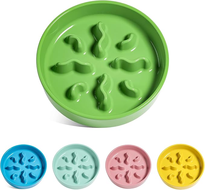 Ceramic Slow Feeder Dog Bowls Small Breed, 0.5 Cups Dog Food Dish for Fast Eaters, Puzzle Bowl for Small Dogs and Cats, 5.5 Inch-Green