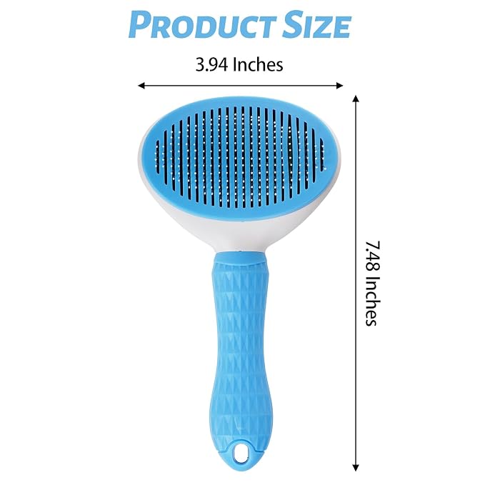 1Pc Cat Hair Brush Self Cleaning Slicker Brush with Release Button Pet Grooming Tool Skin Friendly Deshedding Brush for Dogs and Cats Easy Clean Blue 7.48 x 3.94 in