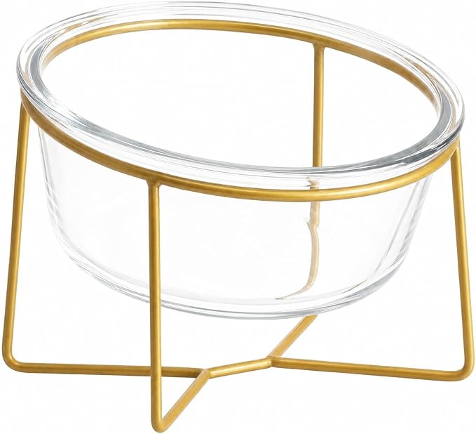 Large Glass Tilted Elevated Cat Dog Bowl Raised Cat Food Water Bowl Dish Pet Comfort Feeding Bowls with Gold Iron Stand