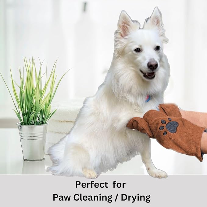 Penny & Niko Microfiber Pet Towel Mitts - Paw Cleaning and Drying Mitts/Gloves for Dogs and Cats (Brown, Standard - 2 Pack)