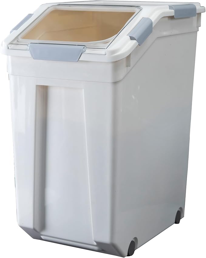 33 Liter / 50 lbs Rice Storage Container with Measuring Cup, BPA free, For Rice | Grain | Pet Food | Flour, 1 count, White