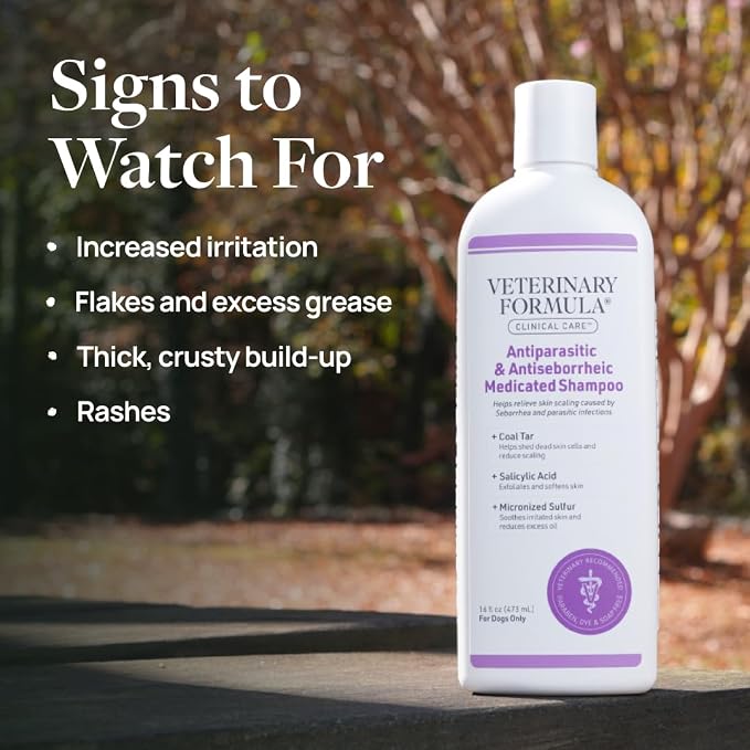 Veterinary Formula Clinical Care Antiparasitic Shampoo, 16 oz, 2-Pack | Antiparasitic and antiseborrheic shampoo for dry, irritated skin and occasional itchy spots