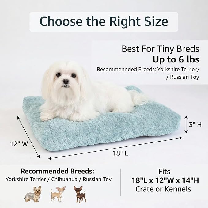 18 Inch Dog Crate Bed for Small Dogs and Puppies,Washable Puppy Crate Pad for Dog Cages,Soft Jacquard Flannel Kennel Mat with Anti-Slip Bottom,Fluffy Dog Bed for Toy Breeds,Sage Green