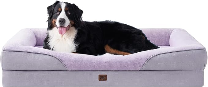 EHEYCIGA Orthopedic XXL Dog Bed for Large Sized Dog, 52x41 Inch Extra Large Memory Foam Dog Couch Bed with Sides, Waterproof Liner & Washable Removable Cover, Bolster Pet Sofa, Purple