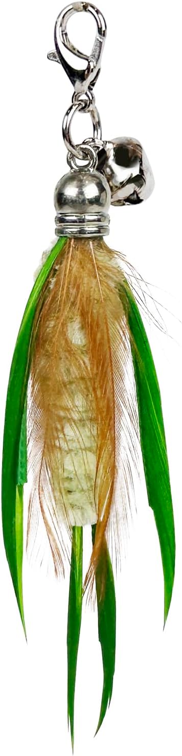 TTcat 3 Pack Mini Natural Feather Cat Wand Refills, Small Detachable Clip-on Feather Replacement Attachments with Bells, Universal Lobster Clasp Cat Teaser Refills, Hunting Prey Toy for Indoor Cats.