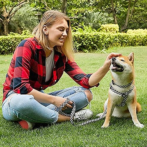 Roses&Poetry Dog Collar and Leash for Medium Large, Adjustable Durable 5ft Puppy Leash Collar for Dog Training Lead（Black & White-L）