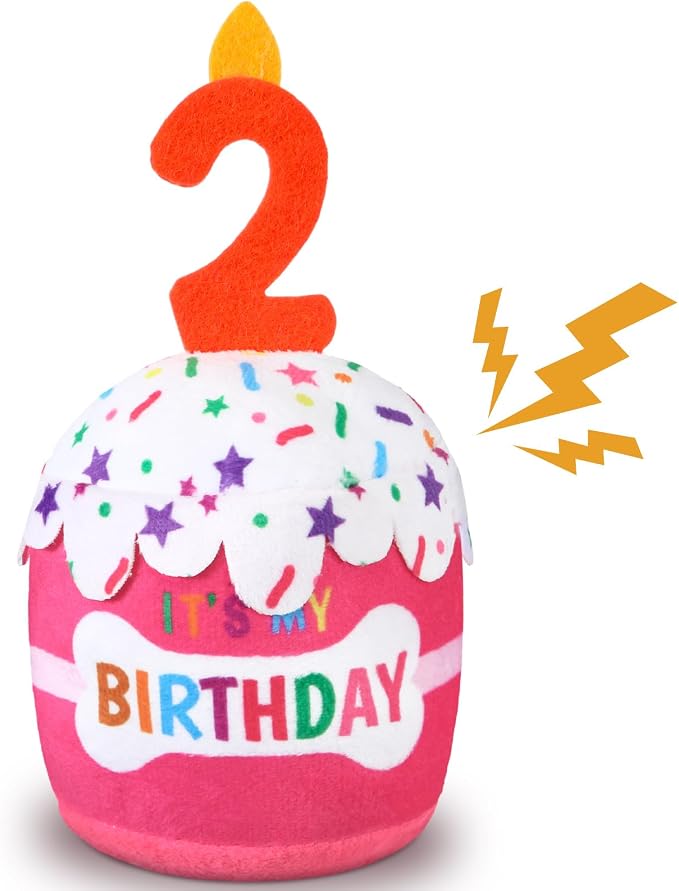 Dansydaisy Dog Birthday Cake Toy Squeaky Plush Toy for Girl Boy Gifts, Chew Accessories for Dog Birthday Party Decor Favor for Large, Medium and Small Dogs(2nd,Pink)