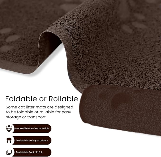 Andalus Medium Cat Litter Mat, Pack of 1 - Waterproof, Non-Slip & Easy to Clean Cat Litter Box Mat for Extra Efficient Pet Litter-Trapping, Brown (23.5” X 15.75”)