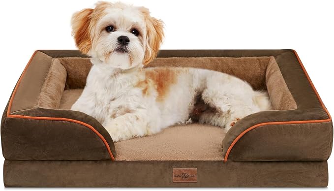 Comfort Expression Orthopedic Dog Bed for Medium Size Dog with Bolster | Waterproof Dog Couch Bed with Washable Cover & Non-Slip Bottom, Supportive Egg Crate Foam Medium Pet Bed, 28x19 Inch