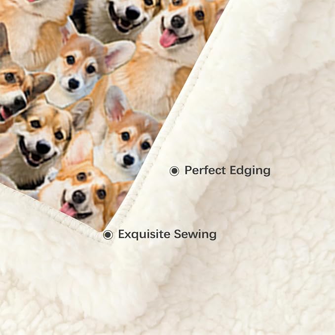 BlessLiving Corgi Plush Blanket Throw - Fuzzy Dogs Kids Girls Cute Puppy Fleece Reversible Animal Pattern Sherpa Throw (Twin, 60 x 80 Inches)