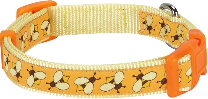Blueberry Pet Essentials 10 Patterns Statement Busy Bees Designer Adjustable Dog Collar, Large, Neck 18"-26"