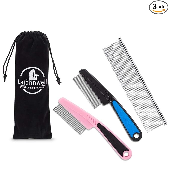 Cat Combs,Pet Comb Laiannwell Professional Grooming Comb for Dog/Cat/Small Pets(3 Packs)