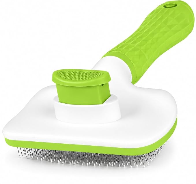 Versatile Pet Grooming Brush and Deshedding Tool - Gently Removes Loose Undercoat for Cats and Dogs, Suitable for Pet Massage (Green Light)