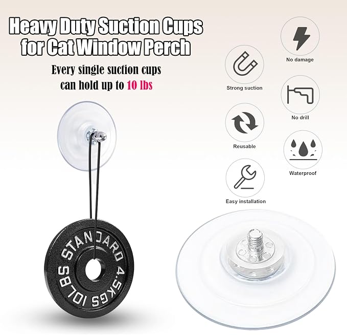 Cat Window Perch Suction Cup Replacement Accessories Clear Strong Suction Cup with Stainless Steel Screw Nuts, Set of 4 (Clear Silver)