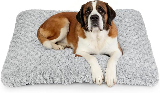 Dog Bed Crate Pad - Rosette Pattern White Velvet Pet Bed Anti-Slip Comfy Kennel Pad for Crates Rosette Grey XL