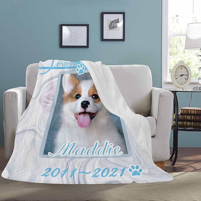 Custom Photo Blanket Best Memorial for Your Pets - Personalized Cozy Fleece Throws Blanket with Picture Upload for Dogs Cats Family Friends