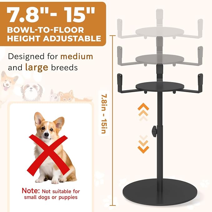 Oppro Elevated Dog Bowl Stand, Adjustable Height 8-16in, Width 6-10in | Extra-Stable Tall Single Lifted Food Holder for Large Medium Size Breeds, Metal Non-Slip Raised Dish Riser Pet Water Feeder