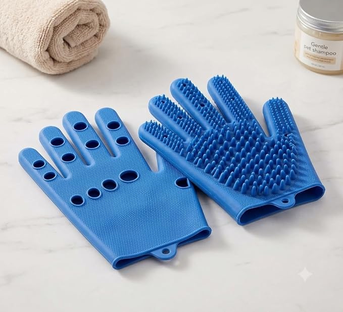 Pet Grooming Gloves for Cats & Dogs – Silicone Hair Removal Glove for Bathing, Shedding & Massage – Gentle Mitt for Long & Short Hair Pets with Drainage System