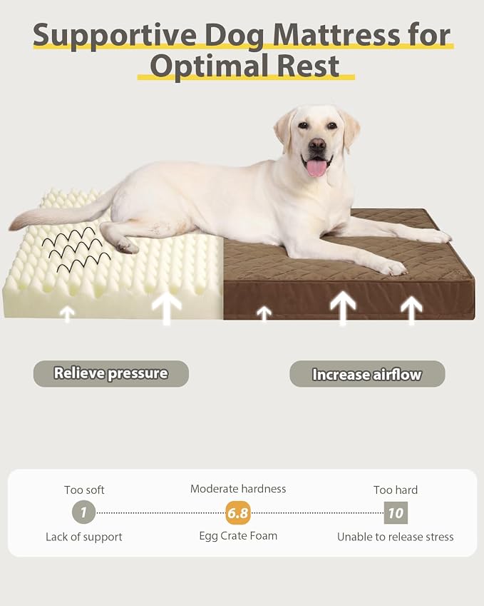 NUPIDA Orthopedic Dog Beds for Extra Large Dogs Waterproof with Removable Washable Cover and Non-Slip Bottom, Quilting Dog Mattress for Crate, 47x29 Inch, Brown