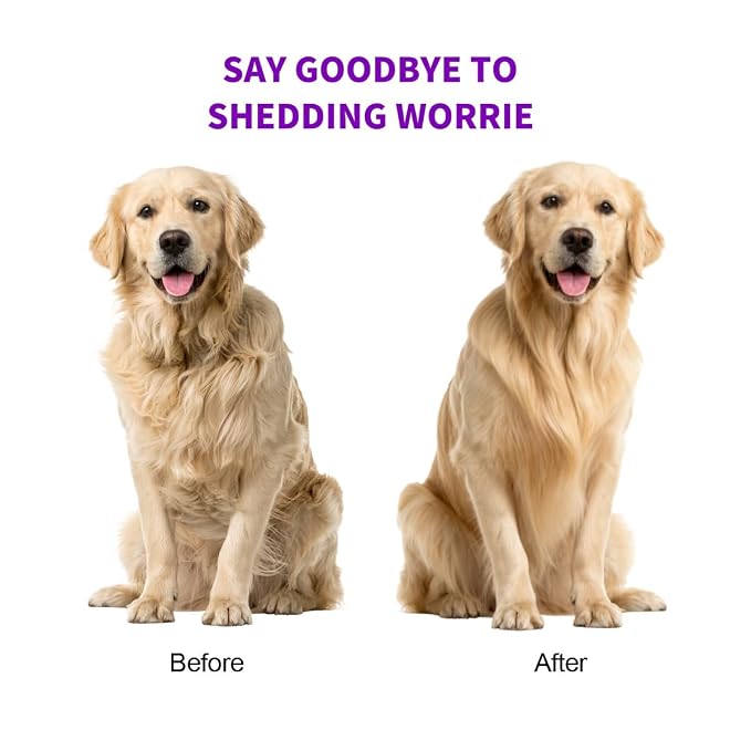 Dog and Cat Deshedding Brush for Short Hair Pets, Purple | Metal shedding blade for loose fur, short to medium coats and daily grooming