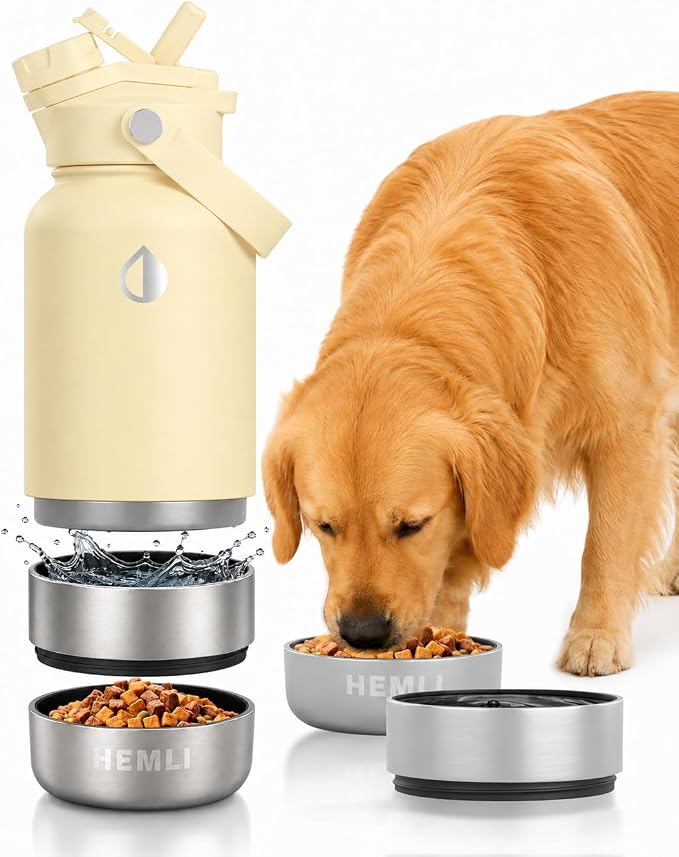 32 oz. Dog Water Bottle, Insulated Dog Travel Water Bottle, Stainless Steel Pet Water Bottle Dispenser Portable Food and Water Bowl for Dogs for Walking Dog Canteen Travel Kit