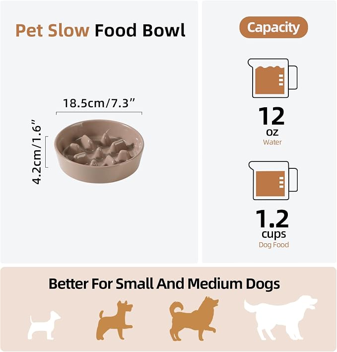 Havniva Ceramic Slow Feeder Dog Bowls, 1.2 Cups Dog Bowl Slow Feeding for Small and Medium Breed, 7.3inch Puzzle Dog Food Bowl Slow Feeder Non-Slip Anti-Gulping and Anti-Choking Reduces Bloating
