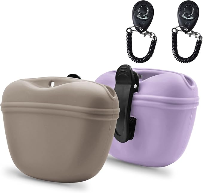AUDWUD Silicone Dog Treat Pouch with Clicker Magnetic Closure Secure Clip | Upgraded clip keeps your treat pouch secure during training.Magnetic closure allows fast one hand access.Includes dog click