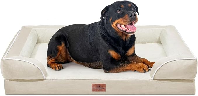 Comfort Expression Orthopedic Dog Bed for Extra Large Dogs with Bolster | Waterproof Dog Couch Bed with Washable Cover & Non-Slip Bottom, Supportive Egg Crate Foam XL Pet Bed, 48x30 Inch