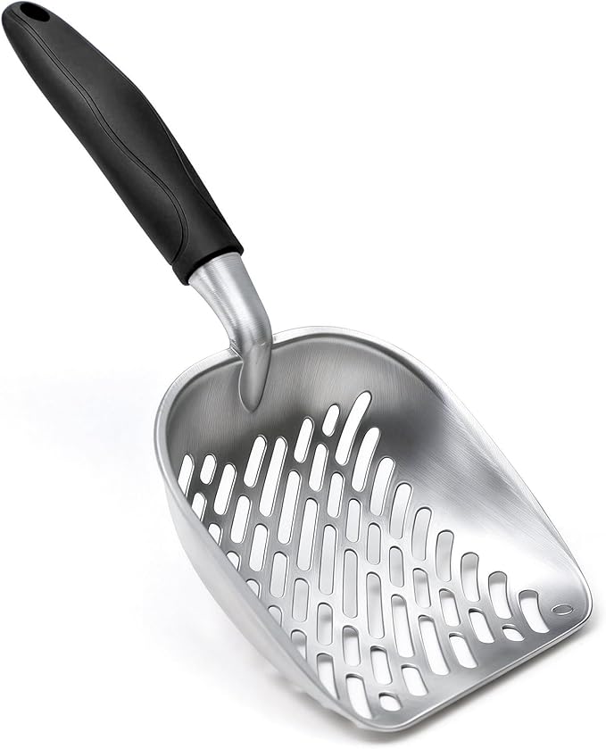 Cat Litter Scoop, Large Long Handle Kitty Metal Scooper, Heavy Duty Aluminum Deep Sifter, Ergonomic Non-Slip Grip, Rustproof Durable Poop Cleaner for Cat Litter Box