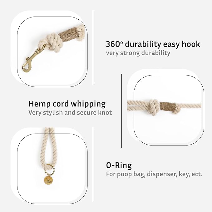 Handmade Rope Leashes for Small Dogs - 5FT Organic Cotton Natural Braided Dog Leash