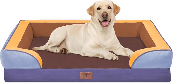 Comfort Expression Orthopedic Dog Bed for Extra Large Dogs with Bolster | Waterproof Dog Couch Bed with Washable Cover & Non-Slip Bottom, Supportive Egg Crate Foam XL Pet Bed, 42x30 Inch