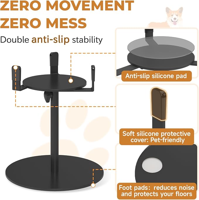 2 Pack Elevated Dog Bowl Stand, Adjustable Height 8-16in, Width 6-10in | Extra-Stable Tall Single Lifted Food Holder for Large Medium Size Breeds, Metal Non-Slip Raised Dish Riser Pet Water Feeder
