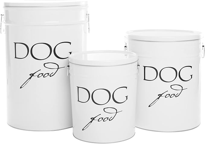Harry Barker Classic White Dog Food Storage Canister – Medium, Airtight Stainless Steel Pet Food Container, Holds Up to 22 lbs Dry Dog Food, Kitchen Counter & Pantry Storage - White