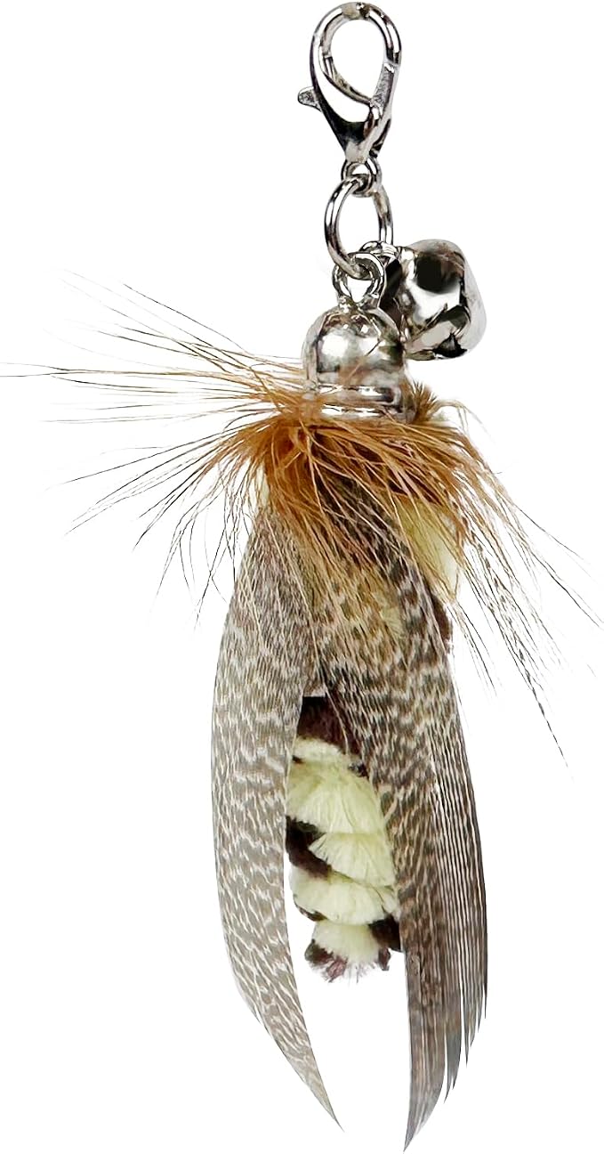 TTcat 3 Pack Mini Natural Feather Cat Wand Refills, Small Detachable Clip-on Feather Replacement Attachments with Bells, Universal Lobster Clasp Cat Teaser Refills, Hunting Prey Toy for Indoor Cats.