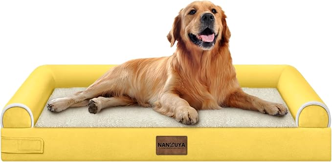 NANUYA Orthopedic Dog Bed for X-Large Dogs, 40 x 32 Inch, Ginger | Egg crate foam for joint support, 3-sided bolster pet sofa, waterproof lining, washable cover, and non-skid base