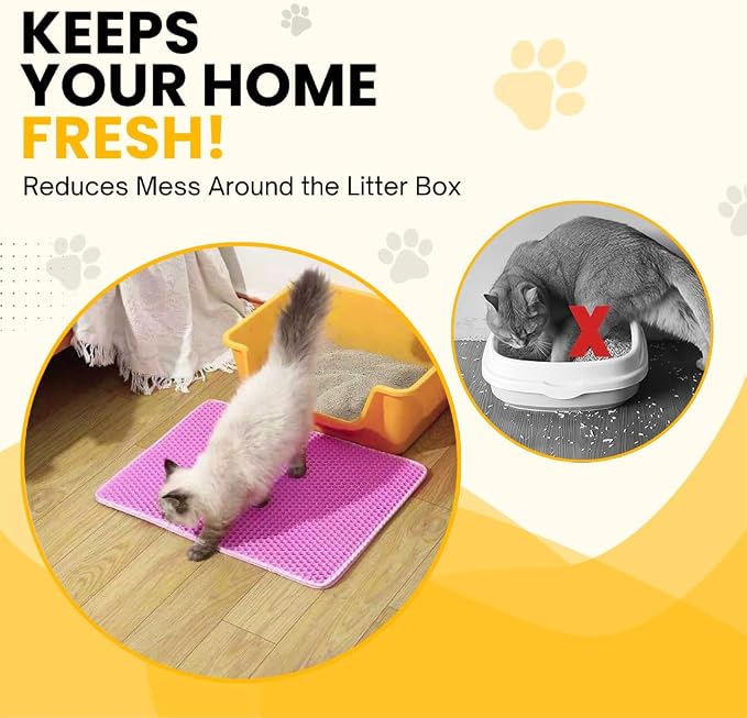 Andalus Brands Large Cat Litter Mat - Waterproof & Urine-Proof Litter Box Mat, Non-Slip Kitty Litter Mats for Floor, Easy to Clean Litter Trapping Design (30" x 24", Pink)