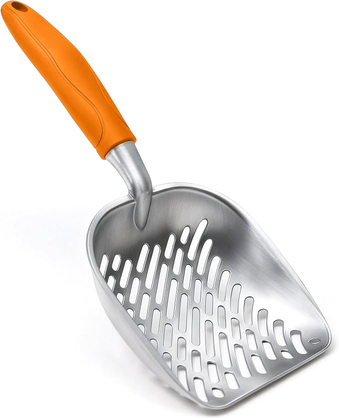 Cat Litter Scoop, Large Long Handle Kitty Metal Scooper, Heavy Duty Aluminum Deep Sifter, Ergonomic Non-Slip Grip, Rustproof Durable Poop Cleaner for Cat Litter Box