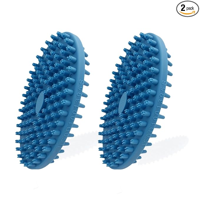 Dog Grooming Brush, Lilpep Pet Shampoo Bath Brush Soothing Massage Rubber Comb with Adjustable Ring Handle for Long Short Haired Dogs and Cats (2 pale blue, 2 sided brush)