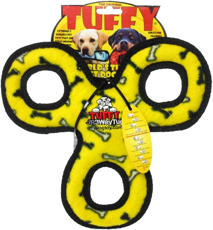 TUFFY® : 2 Pack 3Way Tug Dog Toy: Ultra Durable Plush Toy with Multiple Layers & Reinforced Seams, Washable and Floats, Original Construction
