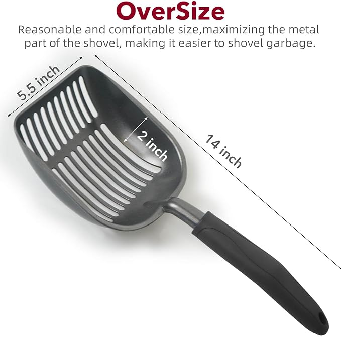 Cat Litter Scoop, Kitty Metal Scooper, Aluminum Alloy Sifter, Kitten Pooper Lifter, Deep Shovel, Long Handle, Poop Sifting, Durable, Heavy Duty, for Litter Box