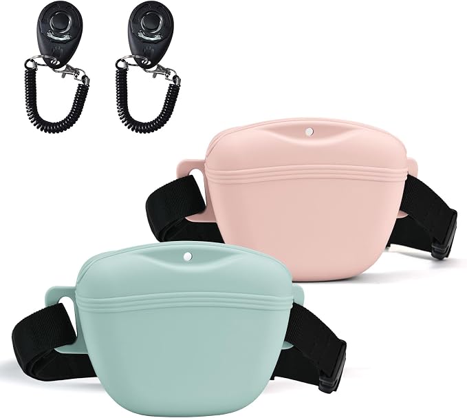 AUDWUD Magnetic Silicone Dog Treat Pouch with Adjustable Belt | Fits All Waist Sizes.Hands free with adjustable strap 31"-49.5",Magnetic spill proof seal for active,flexible