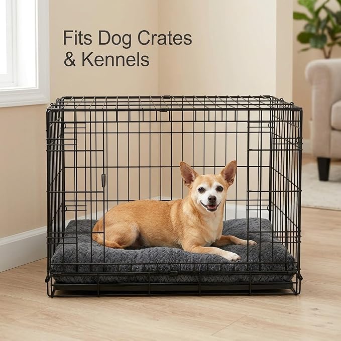 Small Dog Bed for Crate,22 Inch Washable Dog Crate Pad for Dog Cages,Soft Jacquard Flannel Puppy Kennel Bed with Anti-Slip Bottom,Fluffy Dog Mat for Small Dogs,Deep Grey