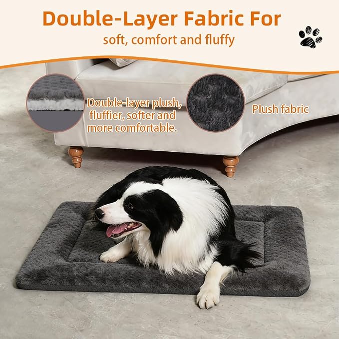 Dog Beds for Small Dogs, 22x13 Plush Washable Dark Gray Flat Pet Bed | Plush Double Sided Puppy bed, Machine Washable Small Dog Bed, Dog Bed Mats