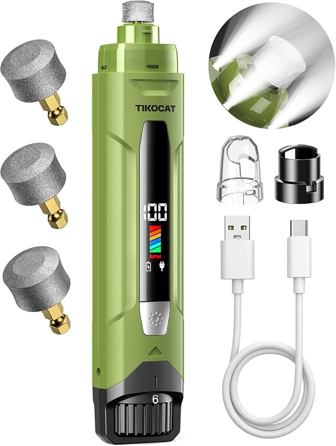 Whisper-Quiet Dog Nail Grinder, 50% More Powerful 6-Speed Pet Nail Trimmer with LED Display & 4 LED Lights, 3 Grinding Bits, No Over-Cutting, Stress-Free Grooming for Dogs, Cats & All Sensitive Pets