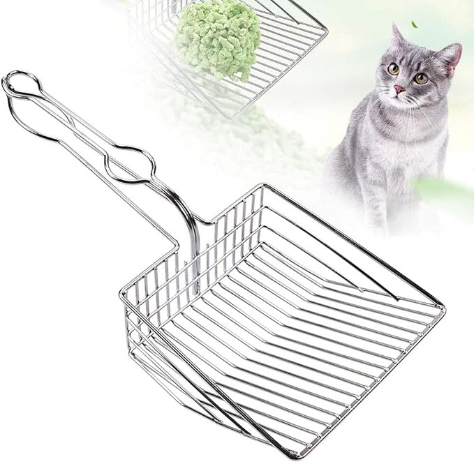 Cat Litter Scoop, Durable Metal Pet Kitty Kitten Sifter Heavy Duty with Long Handle Pet Kitty Dog Pooper Scooper, Easily Clean Litter Box