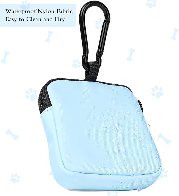 Dog Treat Pouch Pocket Sized Pet Puppy Training Pouch for Dog Training Behavior Aids, Waterproof Nylon Fabric Dog Poop Bag Holder, Hands Free Dog Walking Bag with Metal Carabiner (Blue)