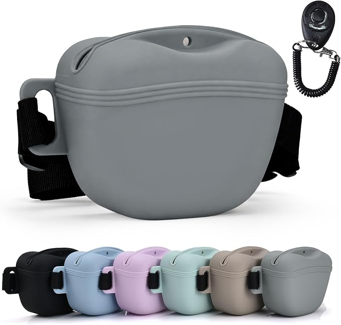 Silicone Dog Treat Pouch with Training Clicker | Upgraded Magnetic Closure, 1.6 Cup Capacity, Food-Grade Silicone, Easy Cleaning, Adjustable Belt for Training and Walking
