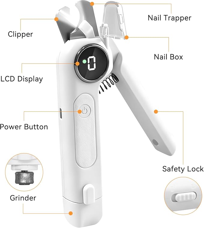 Dog Nails Clippers & Grinders - 2in1 Trimmer with LCD Display and LED Lights Cat Claw Nail File with Protective Guard Rechargeable Electric Pet Toenail Silent Grooming Pro